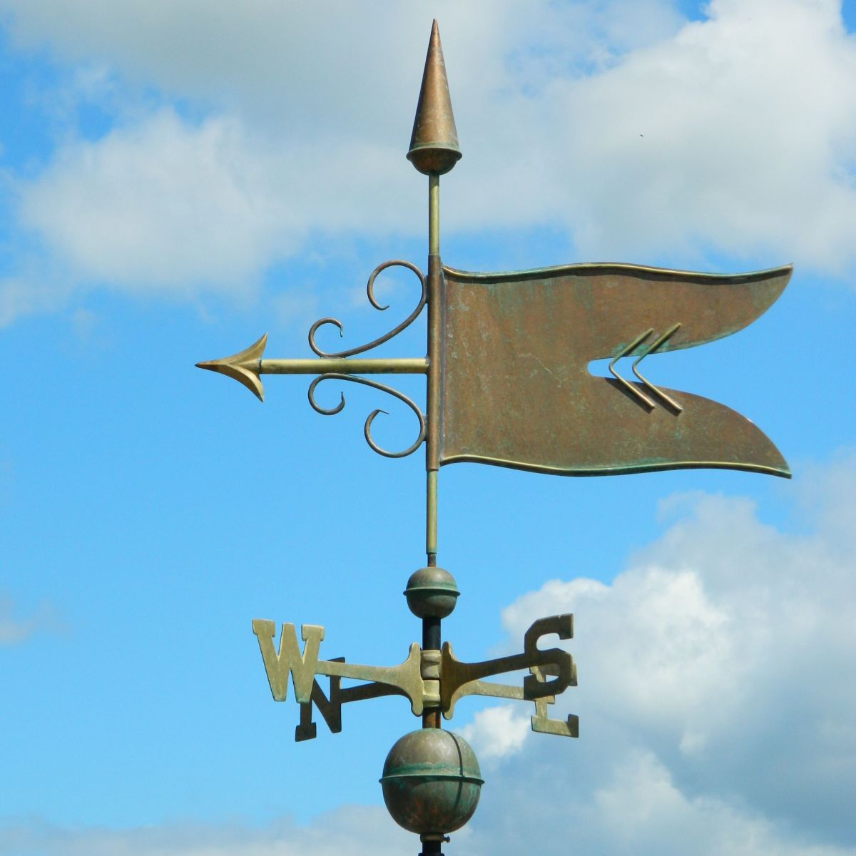 large aged copper banner weathervane